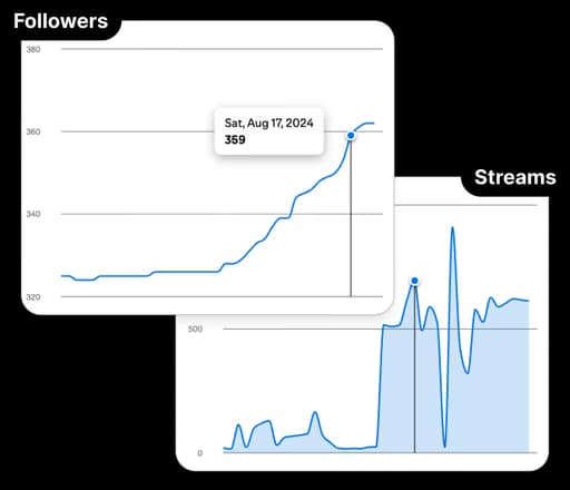 Spotify dashboard showing increase in followers and streams